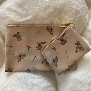NWT Kawaii Brown Bear Daiso Japanese Pouch Set of 2